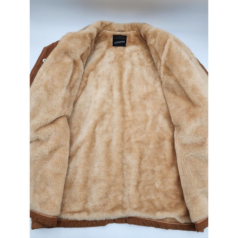 Vintage 1970s JC Penney Men's Faux Suede Sherpa Lined Western Coat Size 43 Snap - Picture 4 of 12